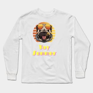 In this picture you see a smiling dog with glasses, who is happy that it's summer and you can go to the beach) Long Sleeve T-Shirt